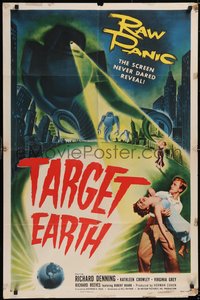 7t1116 TARGET EARTH 1sh 1954 raw panic the screen has never dared reveal, cool sci-fi robot art!