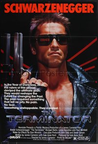 7t1119 TERMINATOR 1sh 1984 classic image of cyborg Arnold Schwarzenegger, no border design!