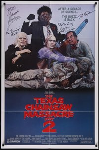 7t0096 TEXAS CHAINSAW MASSACRE PART 2 signed 1sh 1986 by Tobe Hooper, Johnson, Evert AND Moseley!