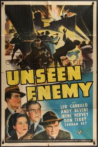 7t1137 UNSEEN ENEMY 1sh 1942 Leo Carrillo, Andy Devine, WWII, cool shipyard fight artwork!