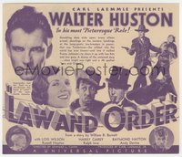 7t1199 LAW & ORDER herald 1932 Walter Huston, Lois Wilson, Harry Carey Sr., Hatton, ultra rare!