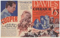 7t1205 OPERATOR 13 herald 1934 Gary Cooper, Marion Davies & Jean Parker in the Civil War, rare!