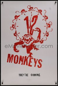 7w0438 12 MONKEYS teaser 1sh 1995 Bruce Willis, Brad Pitt, Stowe, Terry Gilliam directed sci-fi!