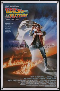 7w0452 BACK TO THE FUTURE studio style 1sh 1985 art of Michael J. Fox & Delorean by Drew Struzan!