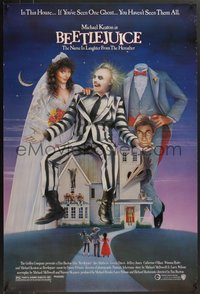 7w0458 BEETLEJUICE style B 1sh 1988 Tim Burton, Ramsey art of Keaton, Baldwin & Geena Davis!