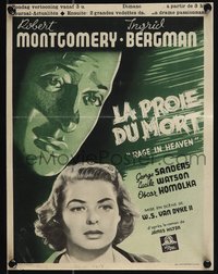 7w0812 RAGE IN HEAVEN Belgian 1945 art of pretty Ingrid Bergman, Robert Montgomery, rare!