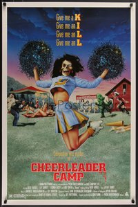 7w0484 CHEERLEADER CAMP 1sh 1987 John Quinn directed, wacky image of sexy cheerleader w/skull head!