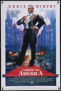 7w0488 COMING TO AMERICA int'l 1sh 1988 great artwork of African Prince Eddie Murphy by Drew Struzan!