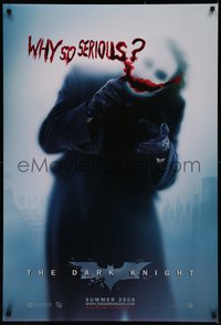 7w0490 DARK KNIGHT teaser DS 1sh 2008 great image of Heath Ledger as the Joker, why so serious?