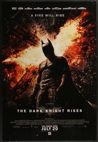 7w0492 DARK KNIGHT RISES advance DS 1sh 2012 Christian Bale as Batman, a fire will rise!