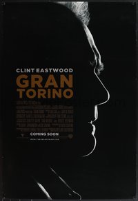 7w0526 GRAN TORINO advance DS 1sh 2008 cool shadowy silhouette profile of Clint Eastwood!