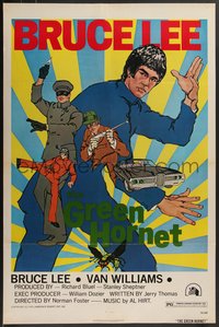 7w0529 GREEN HORNET 1sh 1974 art of Van Williams & giant Bruce Lee as Kato with solid green title!