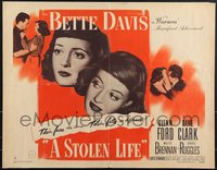 7w0896 STOLEN LIFE style A 1/2sh 1946 Bette Davis as identical twins w/ different fates, Glenn Ford!