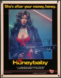 7w0758 HONEY BABY, HONEY BABY 19x24 video poster R1985 sexy Diana Sands w/machine gun, ultra rare!