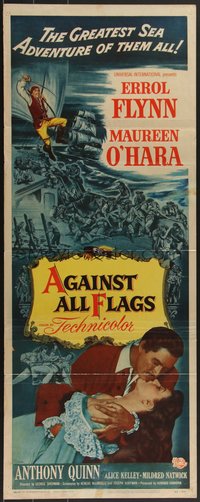 7w0178 AGAINST ALL FLAGS insert 1952 pirate Anthony Quinn, Flynn w/swashbuckling Maureen O'Hara!