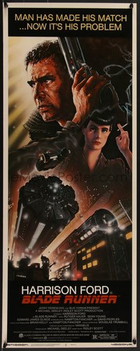 7w0182 BLADE RUNNER insert 1982 Ridley Scott sci-fi classic, art of Harrison Ford by John Alvin!