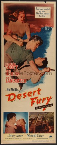 7w0190 DESERT FURY insert 1947 Burt Lancaster about to punch John Hodiak + Lizabeth Scott!