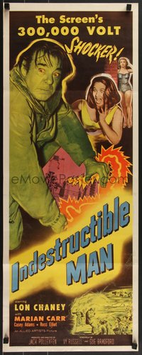 7w0206 INDESTRUCTIBLE MAN insert 1956 Lon Chaney Jr. as inhuman, invincible, inescapable monster!