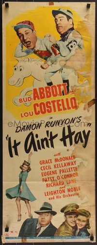 7w0207 IT AIN'T HAY insert 1943 Bud Abbott, Lou Costello, Shemp Howard, Damon Runyon, rare!