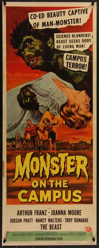 7w0211 MONSTER ON THE CAMPUS insert 1958 science blunders, beast seeks body of living man!