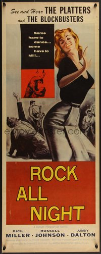 7w0222 ROCK ALL NIGHT insert 1957 rock & roll, some have to dance, some to kill, sexy art, rare!