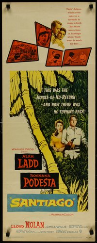 7w0224 SANTIAGO insert 1956 artwork of Alan Ladd with gun & Rossana Podesta in the jungle!