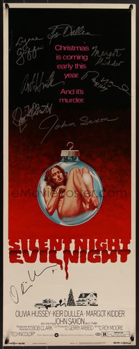 7w0026 SILENT NIGHT EVIL NIGHT signed insert 1975 by Keir Dullea, Olivia Hussey + SIX more!