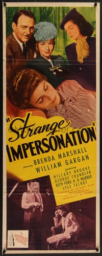 7w0232 STRANGE IMPERSONATION insert 1946 Anthony Mann directed, Marshall, Gargan, film noir, rare!