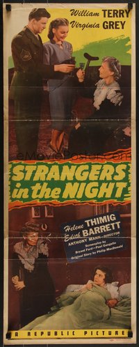 7w0233 STRANGERS IN THE NIGHT insert 1944 great images of William Terry & nurse Virginia Grey, rare!