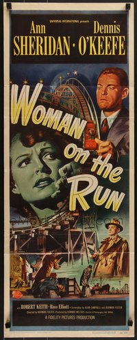 7w0242 WOMAN ON THE RUN insert 1950 Ann Sheridan, Dennis O'Keefe, film noir, rare!