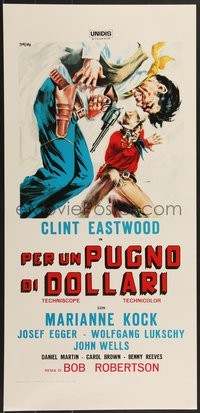 7w0251 FISTFUL OF DOLLARS Italian locandina R1970s different artwork of generic cowboy by Symeoni!