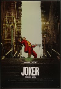 7w0555 JOKER int'l teaser DS 1sh 2019 Phoenix as the DC Comics villain at the top of the steps!