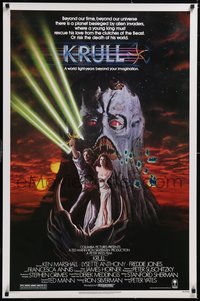 7w0562 KRULL 1sh 1983 great sci-fi fantasy image of Ken Marshall & Lysette Anthony in monster's hand!