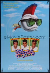 7w0584 MAJOR LEAGUE 1sh 1989 Charlie Sheen, Tom Berenger, wacky art of baseball with mohawk!