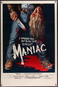 7w0586 MANIAC 1sh 1980 most classic gory Gaia horror artwork of killer holding blonde scalp!