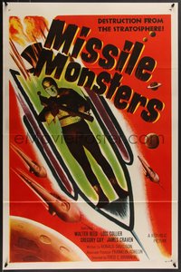 7w0593 MISSILE MONSTERS 1sh 1958 aliens bring destruction from the stratosphere, wacky sci-fi art!