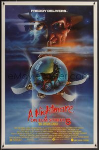 7w0605 NIGHTMARE ON ELM STREET 5 1sh 1989 cool Matthew Peak horror art, here comes Freddy Jr.!