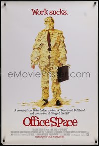 7w0612 OFFICE SPACE advance 1sh 1999 Mike Judge, Stephen Root covered in post-its!