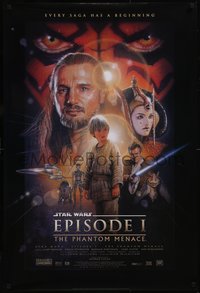 7w0623 PHANTOM MENACE style B fan club 1sh 1999 George Lucas, Star Wars Episode I, Drew Struzan art!