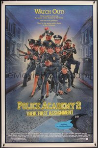 7w0627 POLICE ACADEMY 2 1sh 1985 Steve Guttenberg, Bubba Smith, great Drew Struzan art of cast!