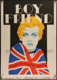 7w0348 BOY FRIEND Polish 23x33 1973 different Erol art of sexy Twiggy wearing British flag!