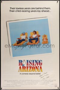 7w0007 RAISING ARIZONA signed 1sh 1987 by Randall 'Tex' Cobb, art of Cage, Hunter & baby, Coens!