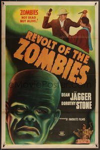 7w0640 REVOLT OF THE ZOMBIES 1sh R1947 cool artwork, they're not dead and they're not alive!