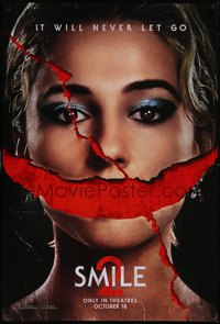 7w0665 SMILE 2 teaser DS 1sh 2024 disturbing image of Naomi Scott, it will never let go,