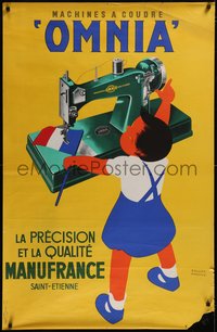 7w0124 MACHINES A COUDRE OMNIA 31x47 French advertising poster 1950s Ansieau sewing art, ultra rare!