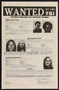 7w0832 PATTY HEARST . 11x17 special poster 1974 wanted poster after she participated in bank robbery!