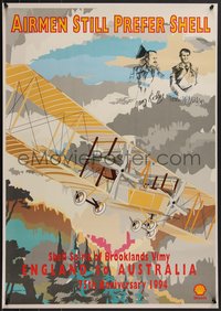 7w0335 SHELL 24x34 English special poster 1994 Rudd biplane art w/ facsimile signatures, ultra rare!