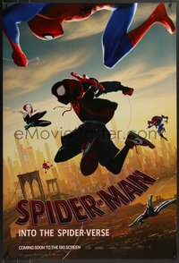 7w0674 SPIDER-MAN: INTO THE SPIDER-VERSE int'l teaser DS 1sh 2018 Cage in title role, falling into city!