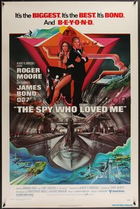 7w0676 SPY WHO LOVED ME 1sh 1977 art of Roger Moore as James Bond & Barbara Bach by Bob Peak!