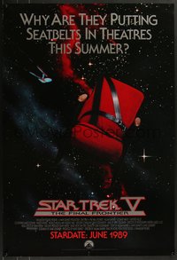 7w0678 STAR TREK V advance 1sh 1989 The Final Frontier, image of theater chair w/seatbelt!